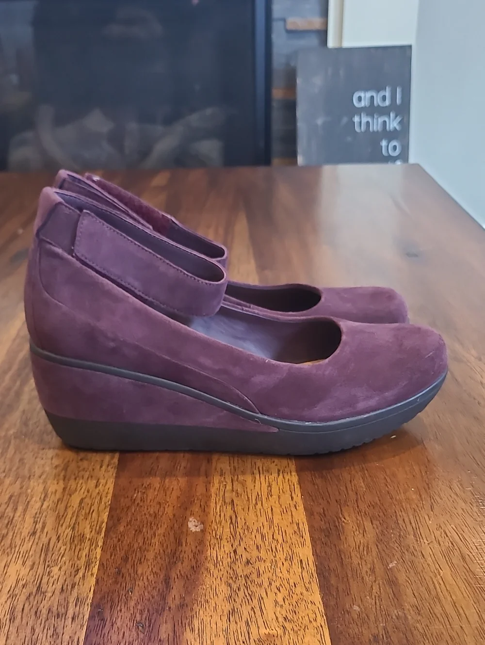 Clarks Suede Wedge Ankle Strap Heels Wynnmere Fox 8.5